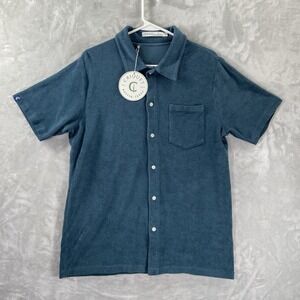 Criquet Shirt men's Medium Button Up Terry Cloth Short Sleeve Casual Blue NWT